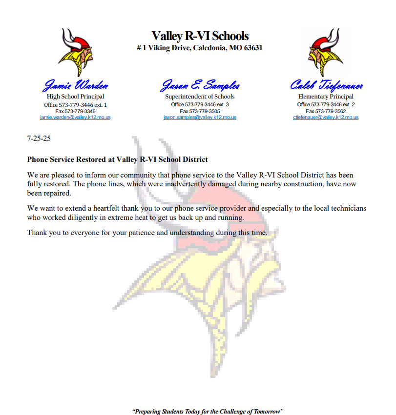 7-25-25 Phone Service Restored