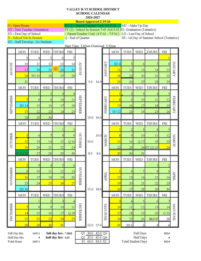 2026-2027 School District Calendar