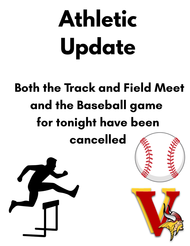 Athletic Update Both the Track and Field Meet and the Baseball game  for tonight have been cancelled