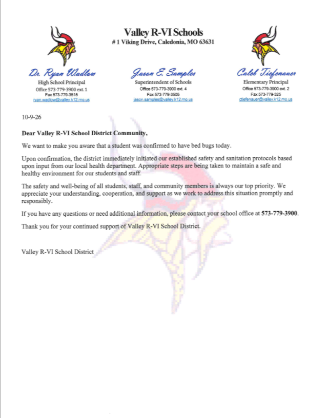 10-9-26 Communication re Bed Bug concern and safety protocols