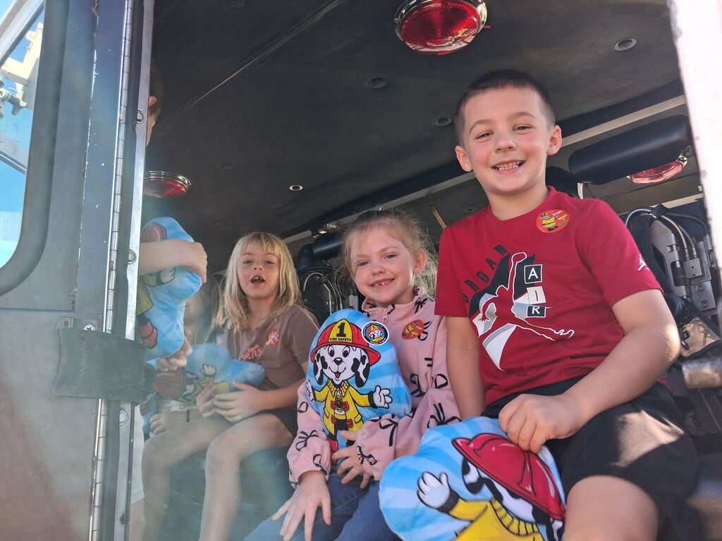 Students on the fire truck