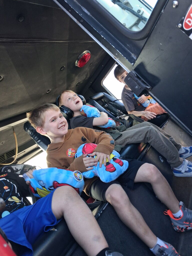 students on the fire truck