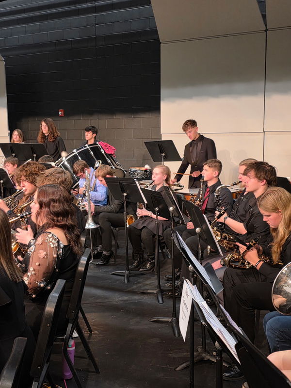 Students playing instruments at a concert