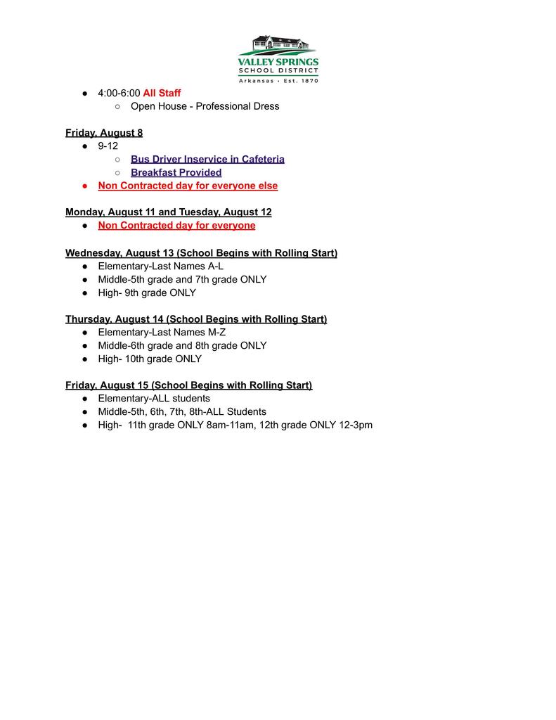 back to school schedule