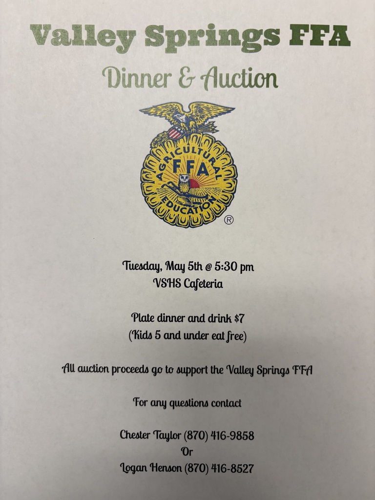 Flyer for FFA Auction on Tuesday, May 5, 2026
