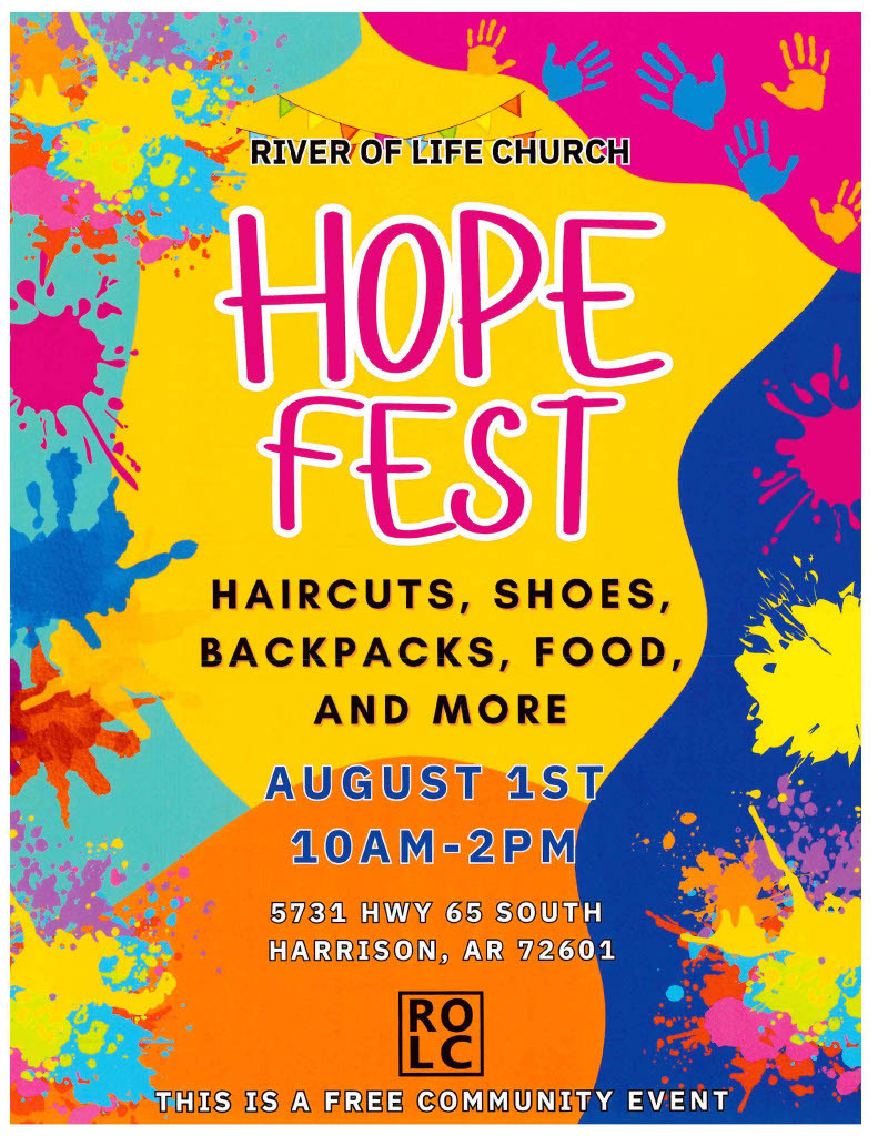 Flyer with information regarding River of Life Hope Fest
