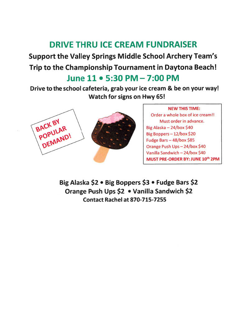 Flyer with information regarding MS Archery Ice Cream Fundraiser