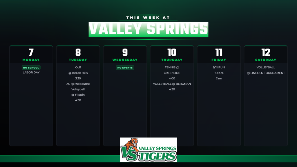 Weekly Schedule 9/7-9/12