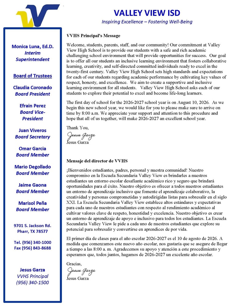 VVHS Parent Letter