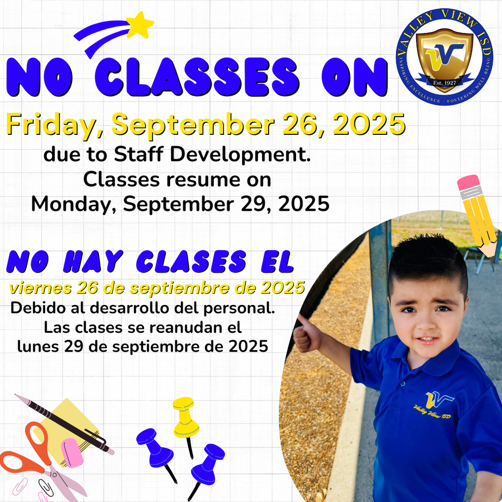 No Classes Due to Staff Development 9/25