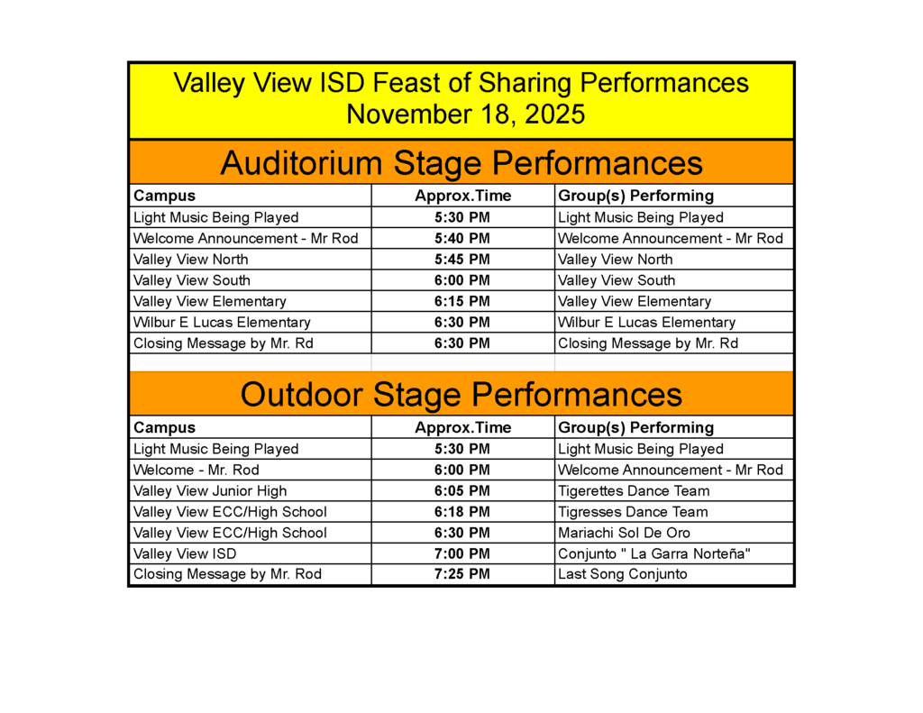 Performance Schedule