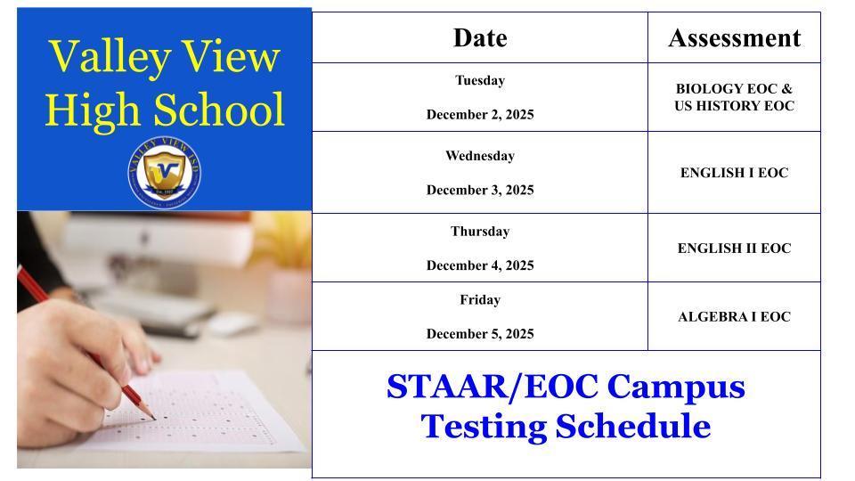 VVHS Campus Test Schedule 
