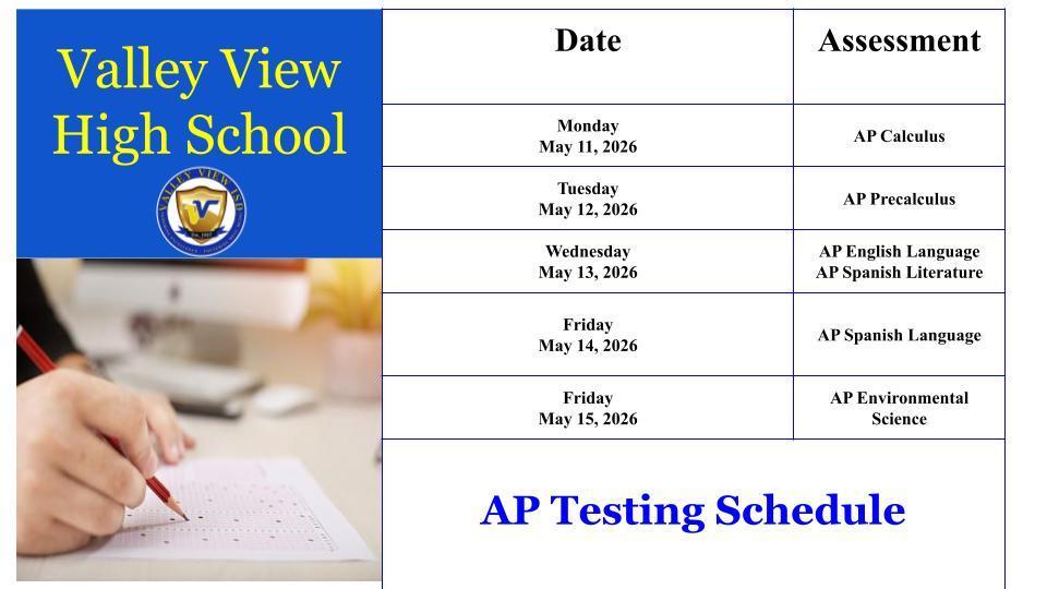 AP Testing Schedule (May 11-15, 2026)
