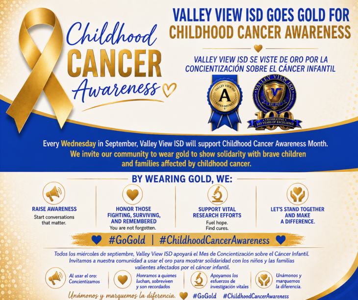 Every Wednesday in September we wear Gold to show our support in Childhood Cancer Awareness/ Cada miercoles en el mes de septiembre usaremos dorado para mostrar apoyo hacia el cancer infantil