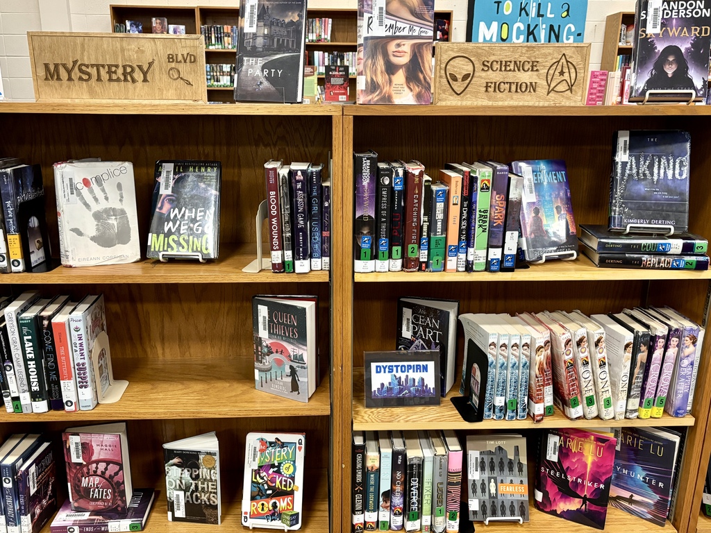 mystery and sci-fi fiction sections