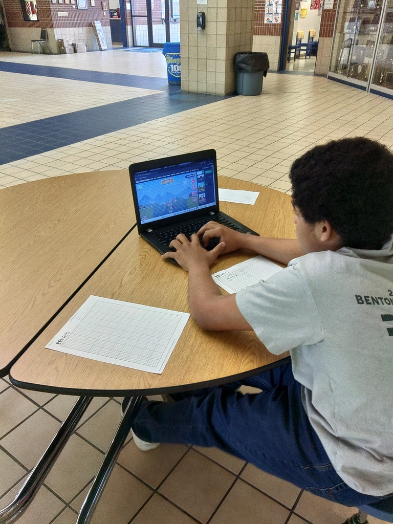 student working on laptop for bridge project