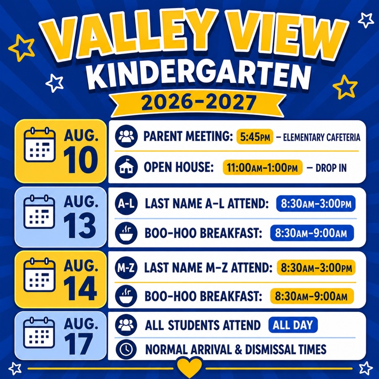 Valley View Kindergarten Schedule