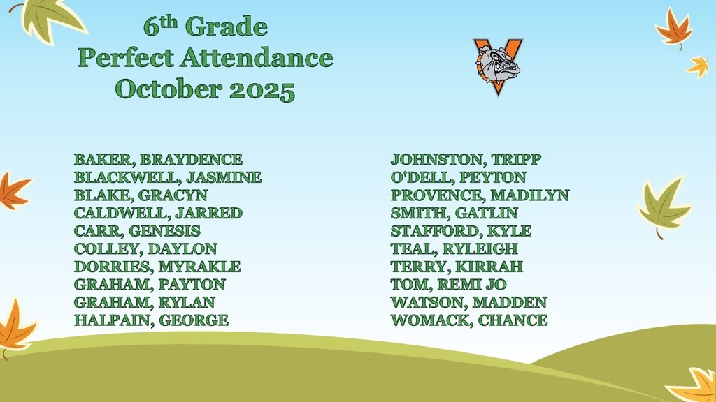 6th Grade October Attendance