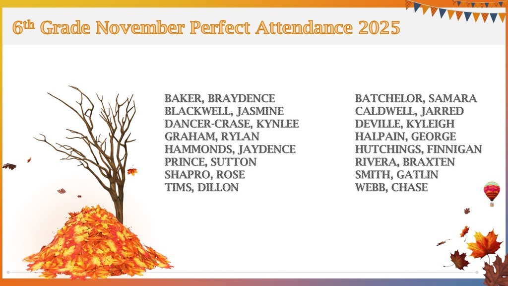 6th Grade November Attendance