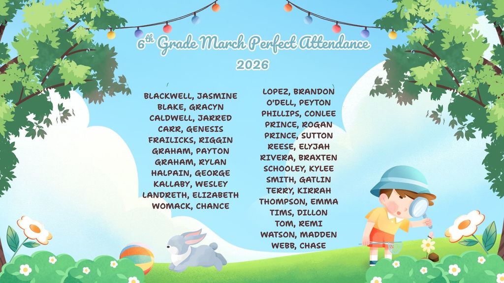 6th Grade March Attendance 2026