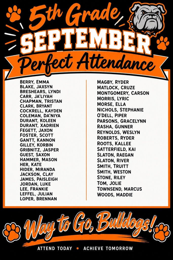 5th Grade Perfect Attendance September 