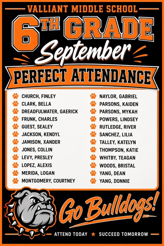 6th Grade Perfect Attendance September 