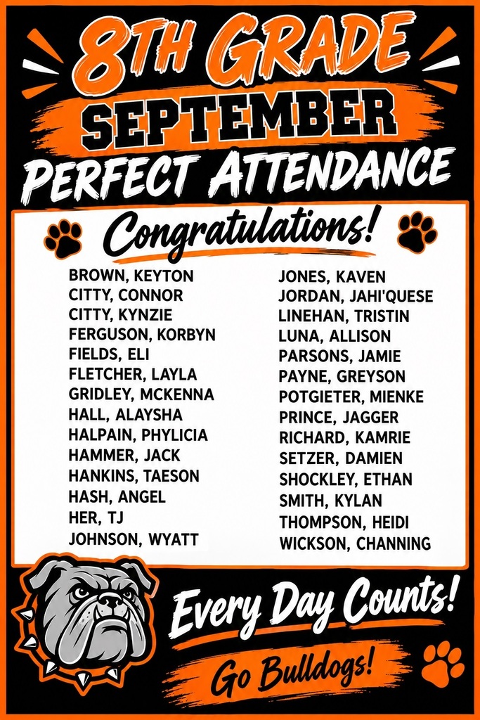 8th Grade Perfect Attendance September 