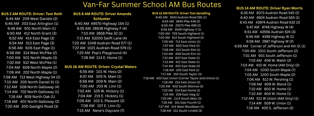 Summer School AM Bus Roputes