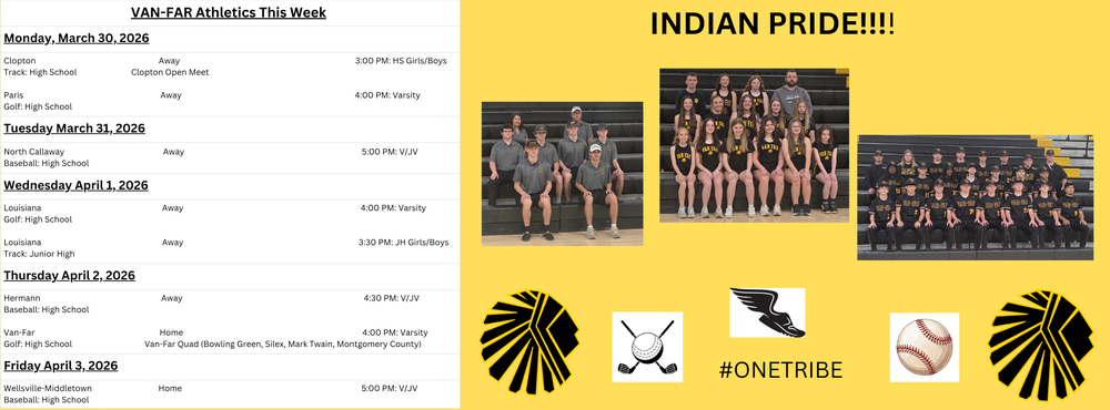 Sports for the Week of March 30th - April 3rd