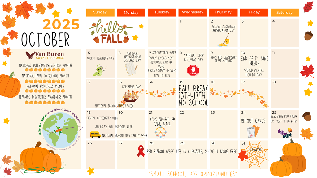 October 2025 School Events Calendar