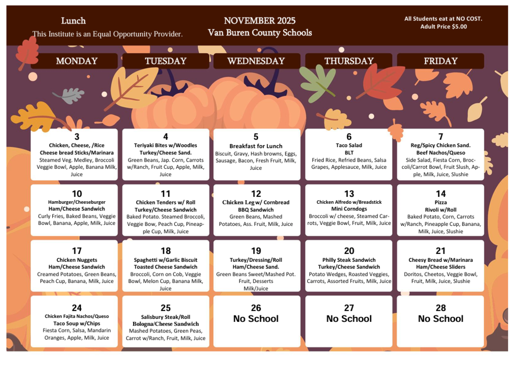 November 2025 Lunch Menu