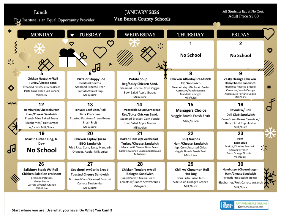 January 2026 Lunch Menu