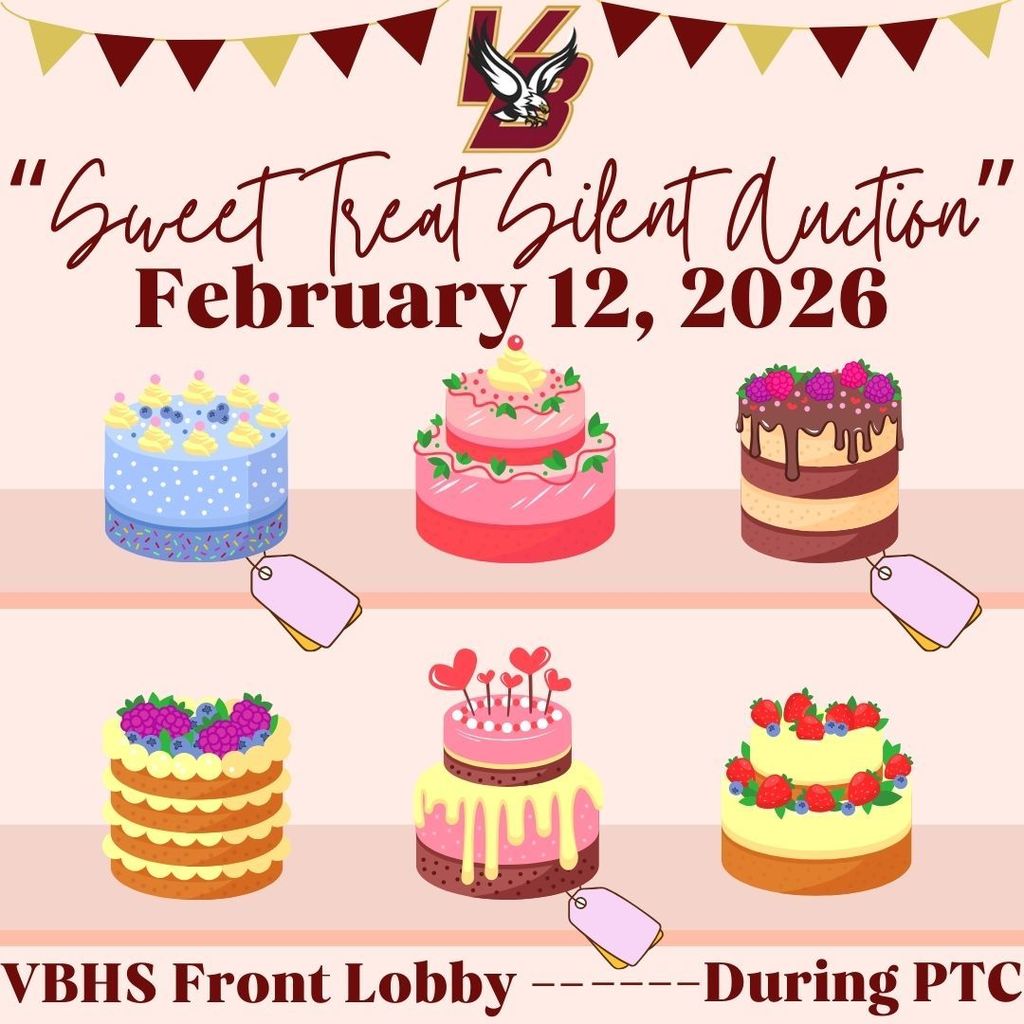 sweet treat silent auction flier with cartoon cakes with price tags on them