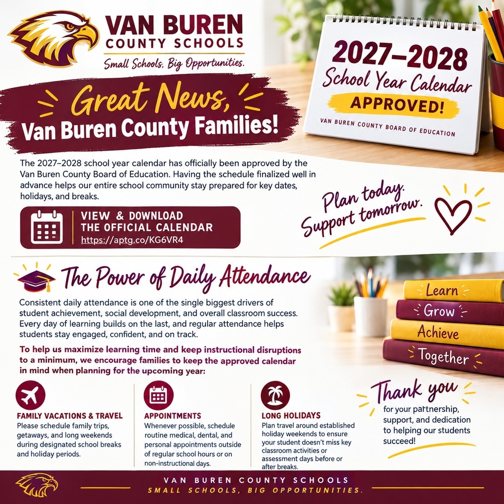 Van Buren County Calendar for 2027-2028