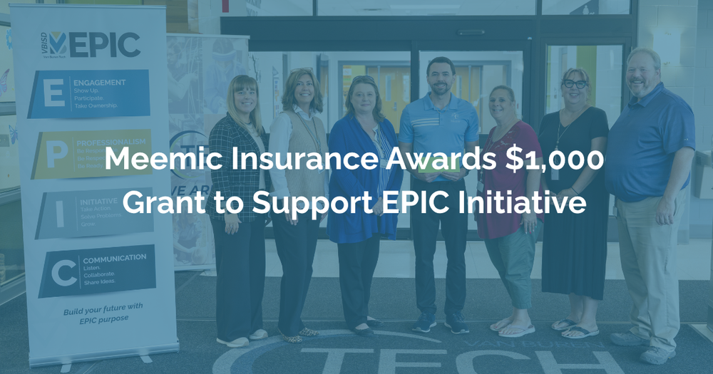 Van Buren Tech Staff taking a photo with Meemic Insurance Representative