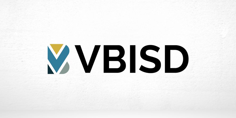 VBISD logo over a white background. The logo has 4 sections that make up an illusion of a V and a B, with the text VBISD to its right.