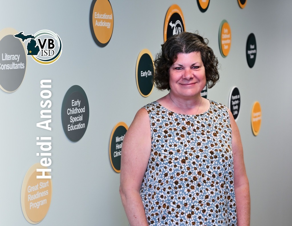 A photo of heidi Anson with her name written over her photo and the VBISD logo