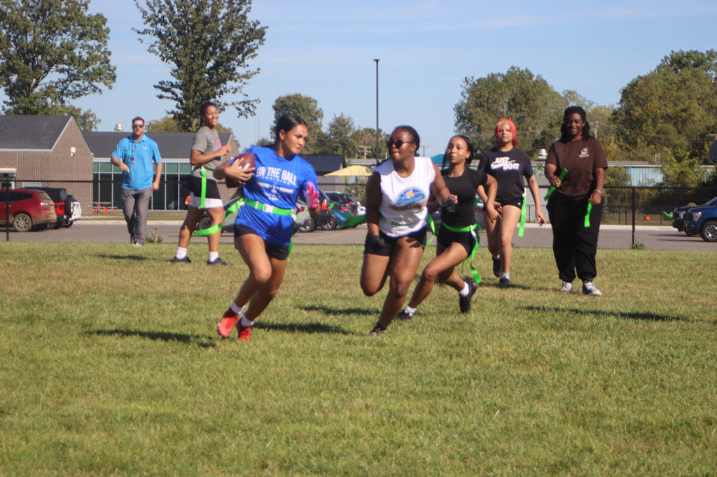 girls in group for powder puff practice 