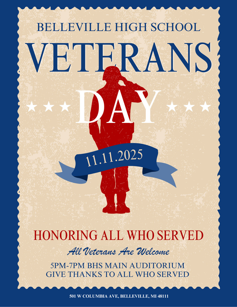 Veteran's Day Event 11.11.2025 from 5 - 7 pm in the BHS auditorium. All veterans are welcome t attend.
