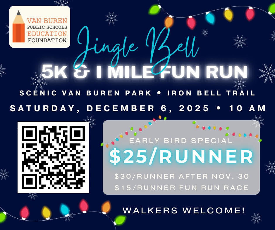 Jingle Bell Run Flyer Saturday, December 6, Van Buren Park $25 per runner, walkers welcome