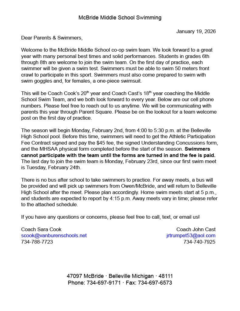 McBride Swim Team Information