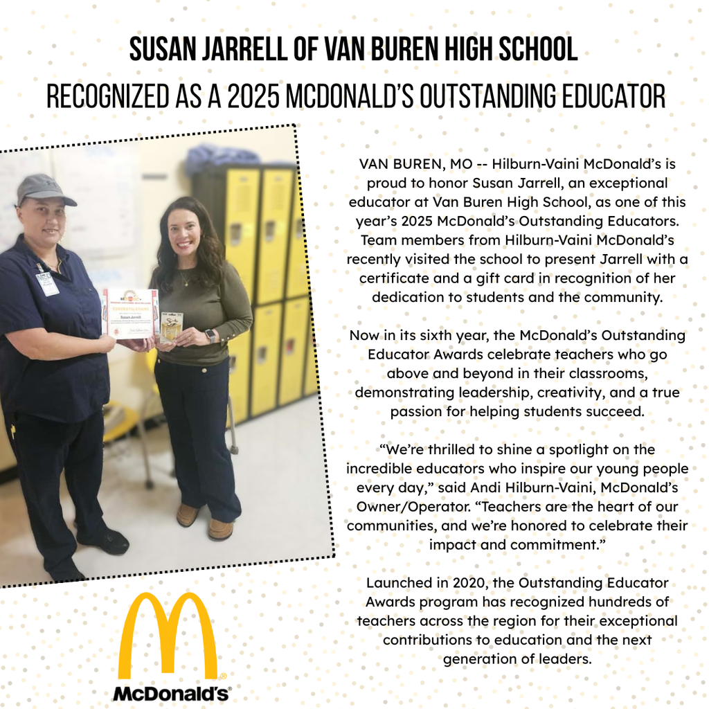 informative press release includes a picture of teacher and McDonald's employee