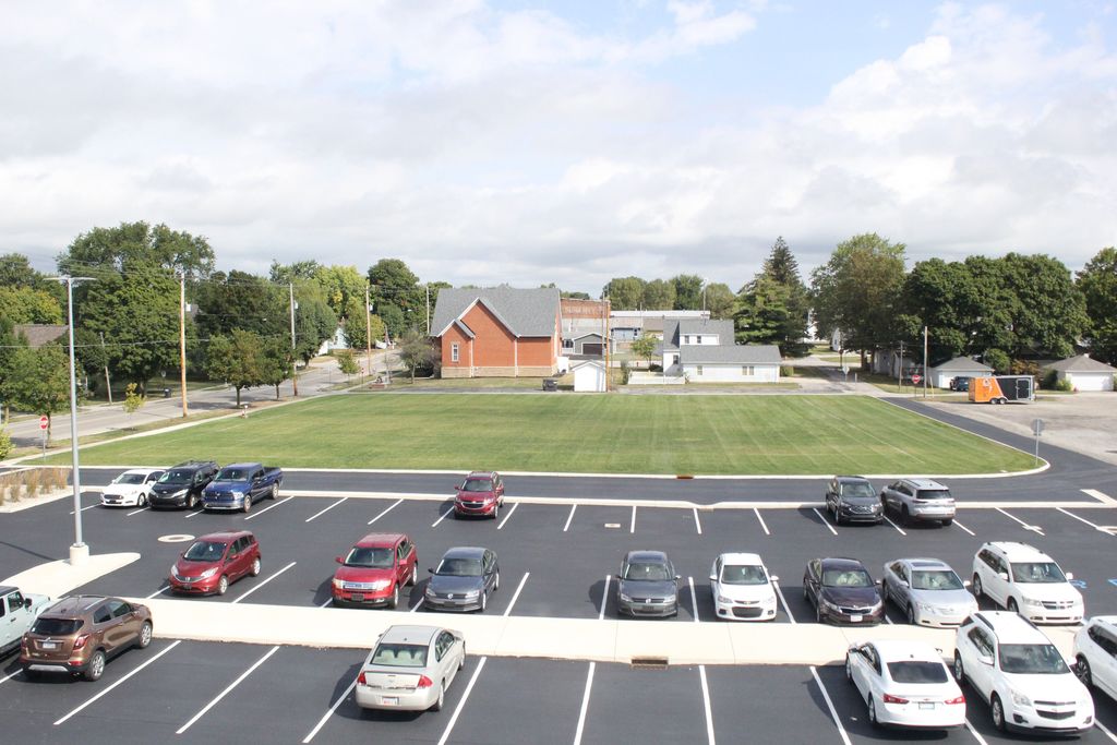 View of the new practice space from the third floor of the middle school building