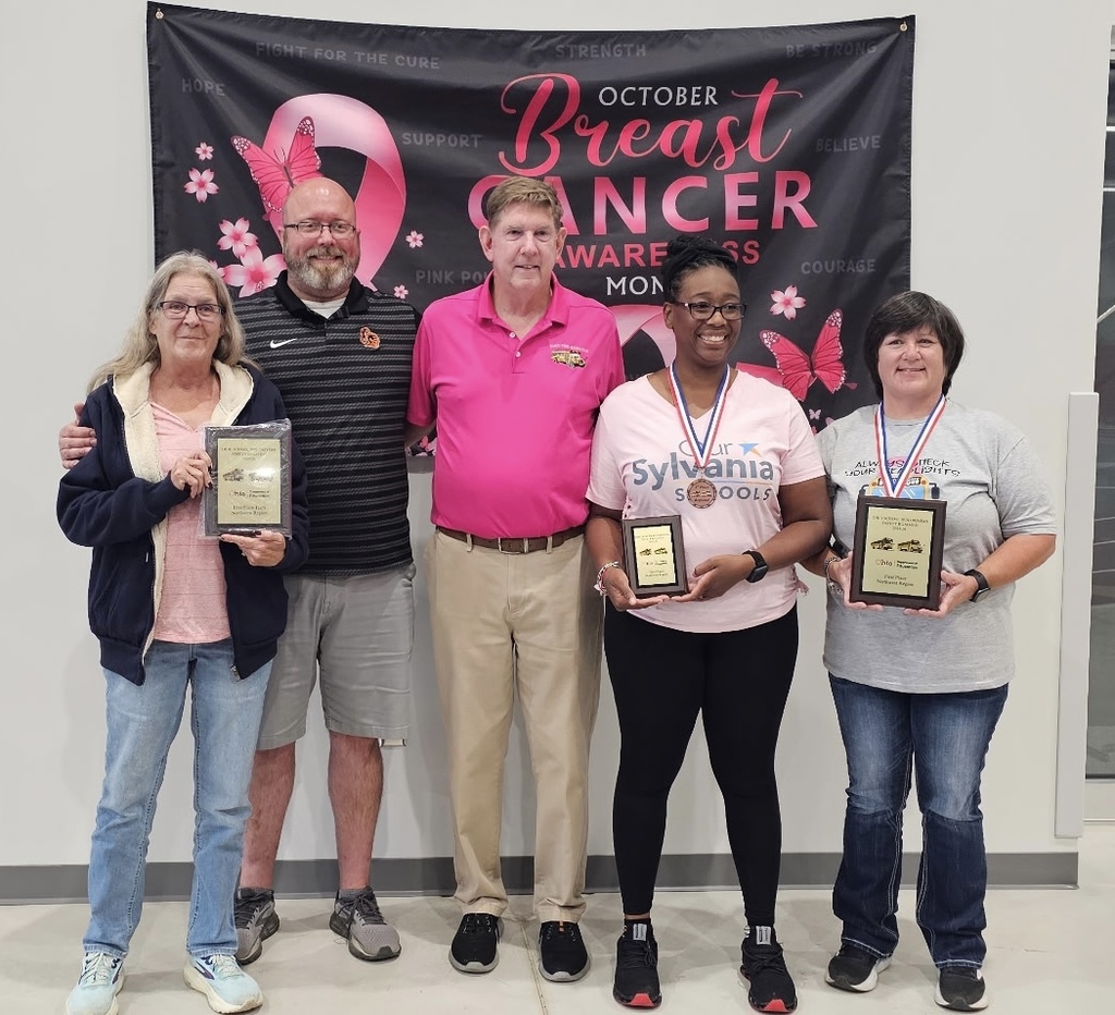 Ms. Connie Tittsworth (left) and Mr. Arian Keeran (second from left) represented VB at the Regional Bus Road-E-O and were part of the first-place team.