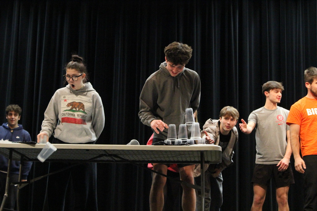 High school students participate in minute-to-win-it games as part of Winterfest.