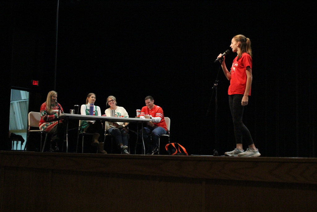 A middle school student participates in the Spelling Bee.