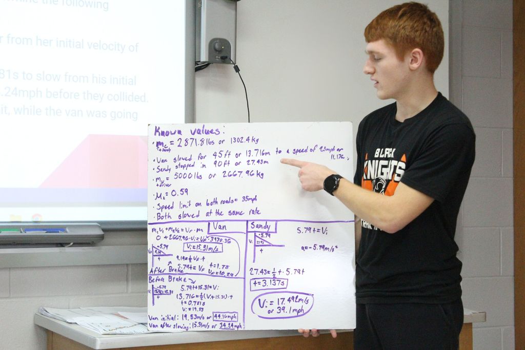 Carter explains the equations he and his partner used to prove which driver was at fault in the accident.