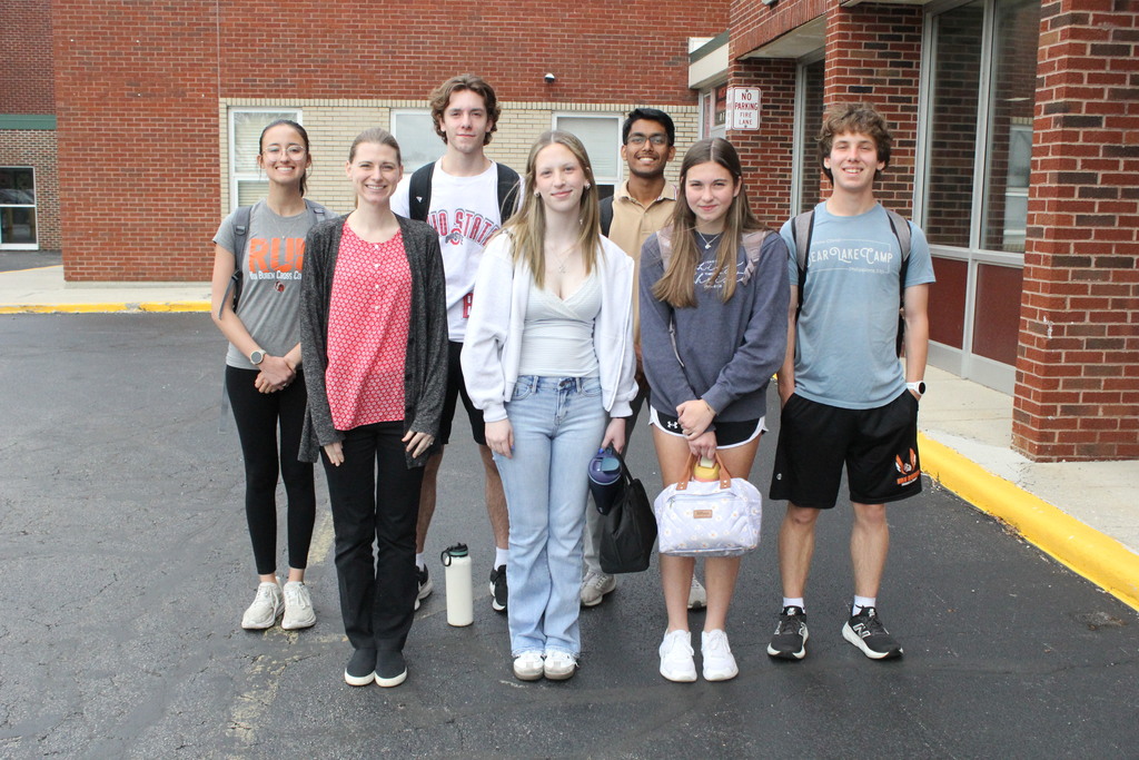 The participants in the Hancock County Math Contest  pose for a picture with teacher Mrs. Rachel Rader before departing for the contest.