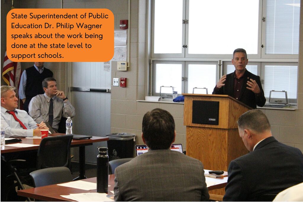 A picture showing State Superintendent of Public Education Dr. Philip Wagner speaking about the work being done at the state level to support schools.