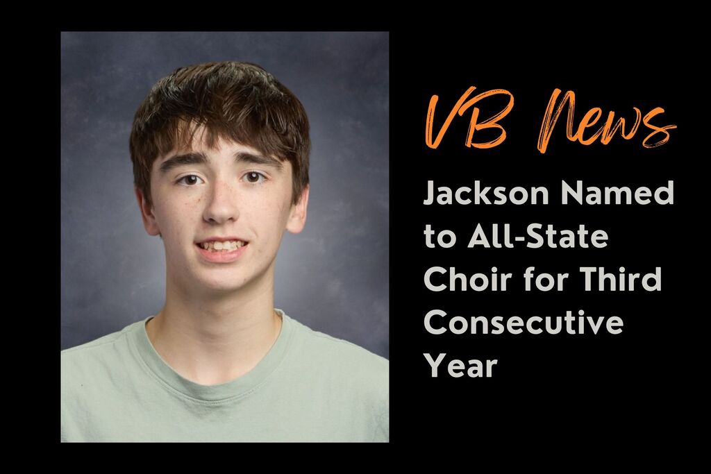 A graphic for the VB News article titled "Jackson Named to All-State Choir for Third Consecutive Year